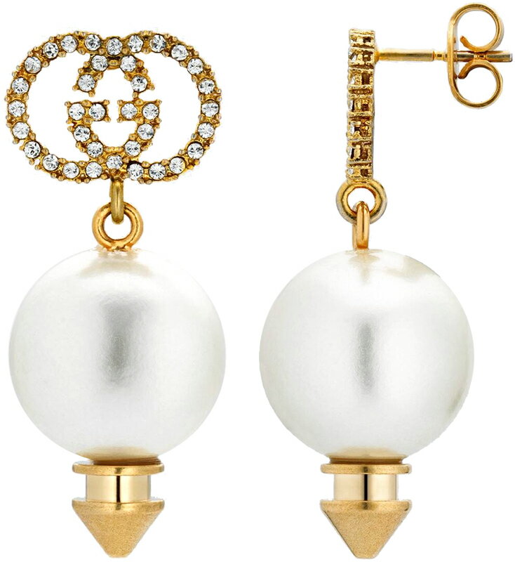 GUCCI グッチドロップパールピアスクリスタルインターロッキングGロゴスパイクスタッズ×グラスパールレディース アクセサリーEARRING INTERLOCKING WITHPEARL GG PIERCE 8516PWHGD