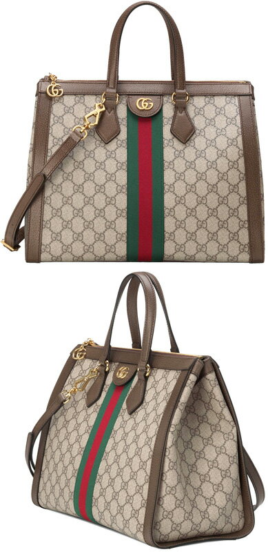 グッチ 帆布・キャンバス トートバッグ レディース GUCCI グッチ2WAYトートバッグダブルGロゴ GGスプリームキャンバスハンドバッグ オフィディアベージュ×ダークブラウン取り外し可能ショルダーストラップグリーン×レッド ウェブライン鞄 カバン BAG8745BEDBR