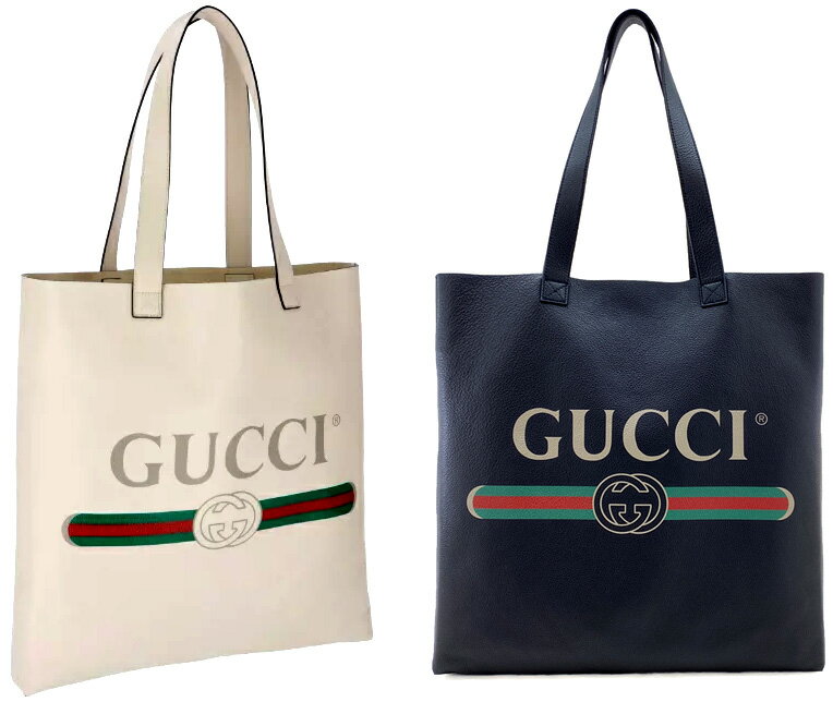 GUCCI グッチウェブライン ロゴプリント トートバッグブラック ホワイトソフトテクスチャードレザー ヴィンテージ ロゴ縦型 鞄 カバン BAG レディース メンズ ユニセックスPRINTTOTE8163BK8820WH