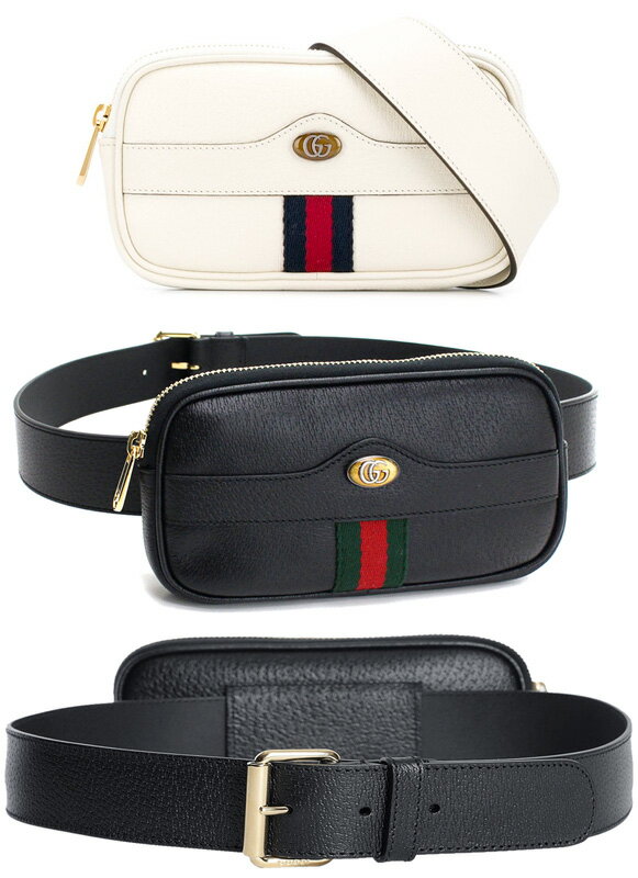 GUCCI グッチ スマホケースミニヒップバッグメタルダブルGプレートウエストポーチ ボディーバッグホワイト ブラックレザーウェブライン グリーン×レッドウエストバッグ オフィディア10608454WH iPhoneケース