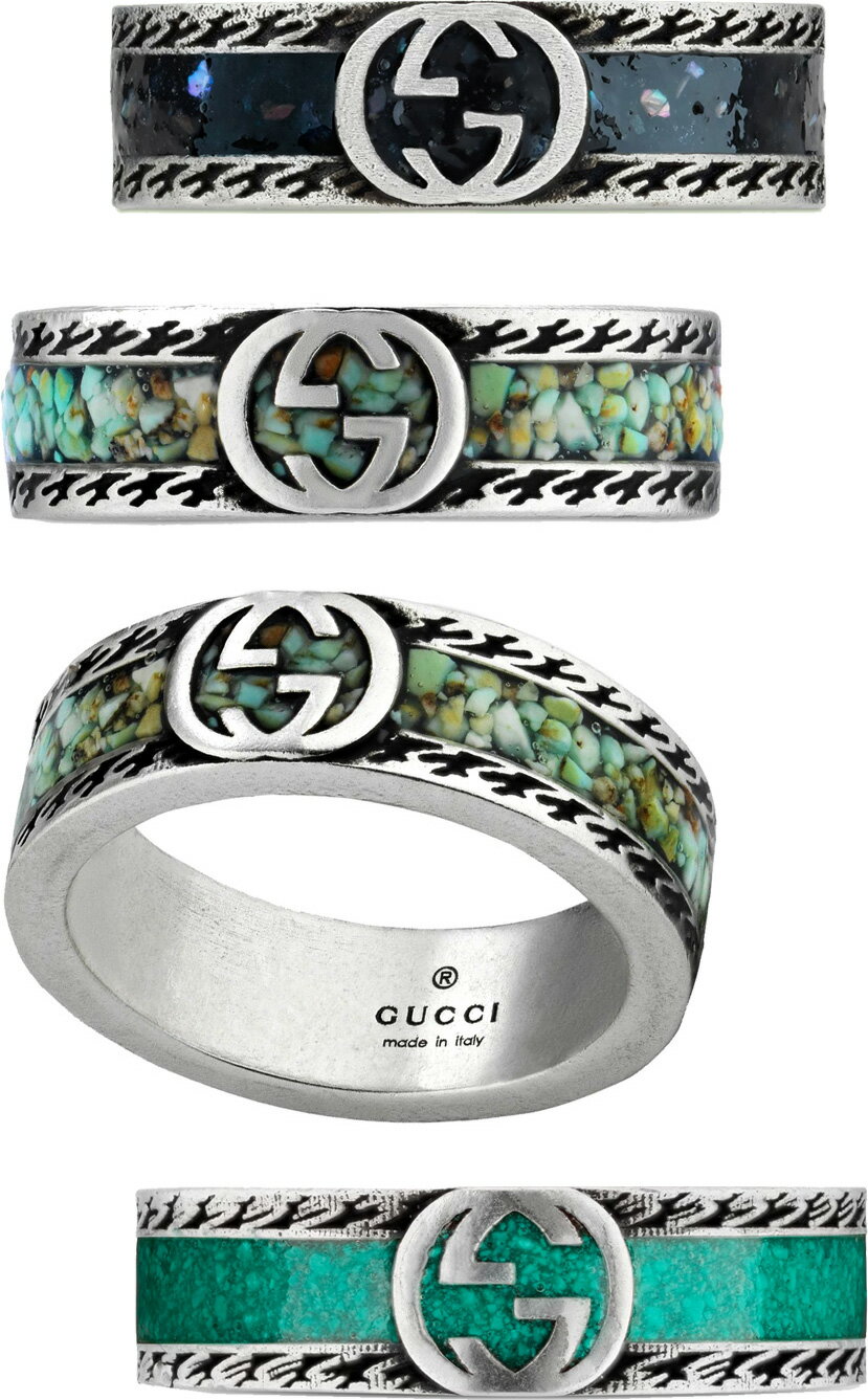 グッチ 指輪 メンズ GUCCI RINGグッチ リング スターリングシルバーGGアイコン刻印 指輪ブラック ライトブルー×グレーマーブルターコイズエメラルドグリーン インターロッキングGメンズ レディース 男女兼用1064BK9071LBLGY8136TBLUNTERLOCKINGGG