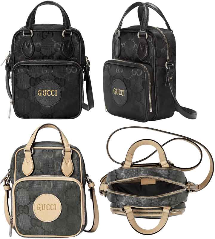 グッチ ナイロン バッグ（レディース） GUCCI グッチ ショルダーバッグイタリア製斜めがけポシェットフロントファスナーポケットブラック ダークグレー×オフホワイトレザートリム ラウンドレザータグミニショルダーバック GGナイロンBAG ECONY10001263GY GGパターン