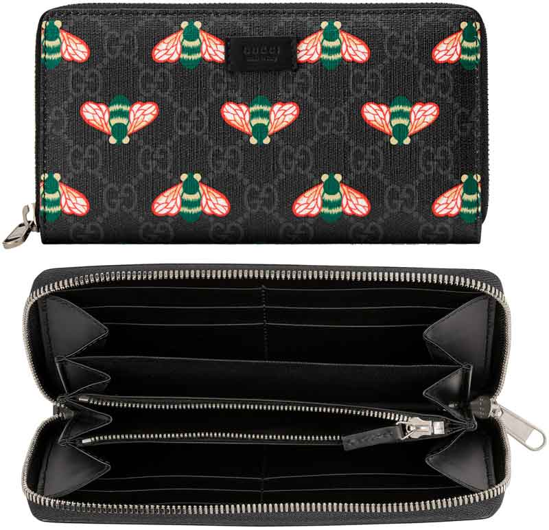 グッチ 長財布（メンズ） GUCCI グッチ小銭入れ付きラウンドファスナー長財布 蜂ビープリントグッチッシマレザー 牛革ブラックGGスプリームキャンバスブラック レザー トリム ヴィスコース ライニングダークグレー ベスティアリージップウォレット ハチ サイフ 1058DGY