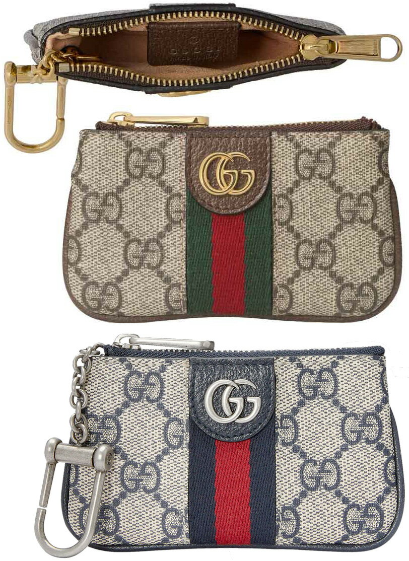 グッチ キーケース（メンズ） GUCCI グッチキーフック付きファスナー小銭入れダブルG ウェブラインコーティングGGスプリームキャンバスベージュ×ブラウン ネイビー レザートリム オフィディアキーリング付きコインケースキーケース グリーン×レッド8745BEBR96IWN4076NV GGロゴ