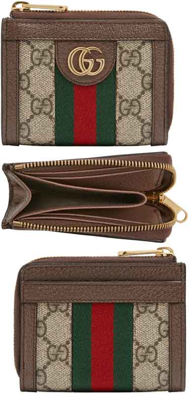 グッチ GUCCI グッチ ダブルGロゴL字ファスナー小銭入れ付きクレジットカードケースジップコインケース GG柄 ベージュ×ブラウンコーティングGGスプリームキャンバスグリーン×レッド ミニサイズジップ付きポーチ OPHIDIAZIPARROUND8745BEBR