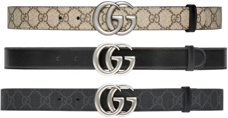 グッチ ベルト（メンズ） GUCCI グッチ リバーシブルレザーベルトパラジウムトーンシルバーダブルGバックル無地ブラックカーフレザー GGスプリーム キャンバス GGロゴベージュ×ダークブラウン ブラック×ダークグレー 1000DGYBK9769BEBKE#70105