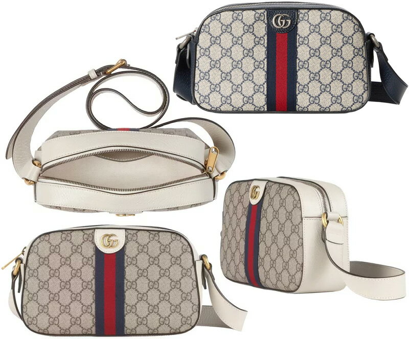 GUCCI グッチミニショルダーバッグ ダブルGゴールドロゴGGスプリームキャンバス アイボリーホワイトレザー トリムベージュ＆ブラウン ネイビー クロスボディバッグレッド×ブルーウェブストライプコットン＆リネンライニング OPHIDIA9794IV96IWN4076NV