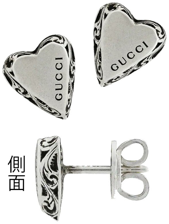 グッチ（GUCCI) GUCCI グッチ ピアスハートチャーム エングレービングロゴセミシャイニースターリングシルバーレディース アクセサリーロゴ刻印 立体ハートモチーフHEART0728SL EARRINGS PIERCS