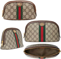 セカンドバッグ GUCCI グッチコスメポーチ GGロゴ小物入れGGロゴ GGスプリームキャンバス ベージュ×ダークブラウンジップファスナーコスメティックバッグウェブ ストライプ シェルフォルム ブラウンレザートリムOPHIDIA8745BEBRセカンドポーチ グリーン×レッド