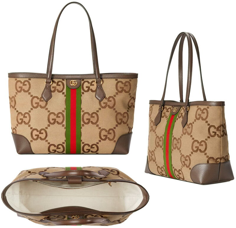 グッチ 帆布・キャンバス トートバッグ レディース GUCCI グッチ トートバッグ ダブルGロゴキャメルベージュ×ダークブラウンウェブライン グリーン×レッドハンドバッグ ジャンボGGキャンバス ブラウンレザートリムショルダーバッグ コットンリネンライニング鞄 カバン BAG レディース ♯M2570BEDBR