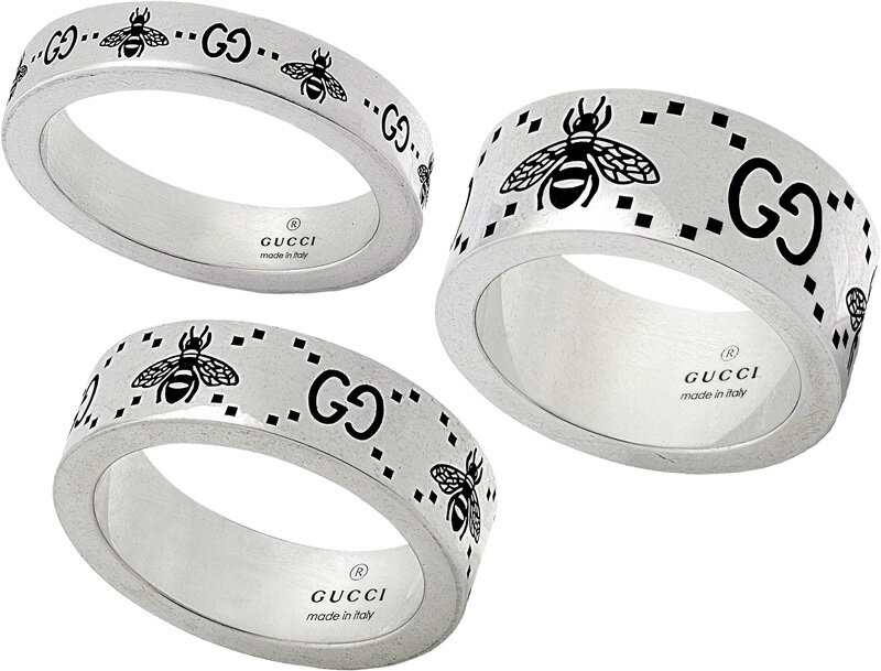 GUCCI RING グッチ 指輪メンズ レディース スシルバーリングGGパターン＆ビーロゴスターリングシルバー エングレービングロゴ蜂 スリム ミディアム ワイド ハチ 幅違いのペアリングでもオススメGGENGRAVED728304L728389M729898S0728SLBEE