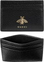 グッチ 名刺入れ GUCCI グッチ カードケースクレジットカードケース 定期入れメタルビーチャーム プリントロゴ名刺入れパスケース 蜂ブラックカーフレザー アンティークゴールドハチさいふ サイフ ウォレット アニマリエ名刺ケースBLACKBEELOGO1000BK