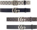 GUCCI グッチリバーシブルレザーベルトグレー×ブラック グレー ベージュ×ネイビーブルー ブラック GGスプリームキャンバスパラジウムシルバーGGロゴバック...