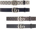 グッチ ベルト（メンズ） GUCCI グッチリバーシブルレザーベルトグレー×ブラック グレー ベージュ×ネイビーブルー ブラック GGスプリームキャンバスパラジウムシルバーGGロゴバックルGGマーモントカーフレザーGG柄ダブルGロゴ GGMARMONT1244GY4075BENV