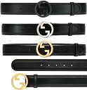 GUCCI グッチ メンズレザーベルトラウンドインターロッキングGバックルプレートブラックレザーシグネチャー ブロンディレザーゴールド パラジウムシルバーアイコ...