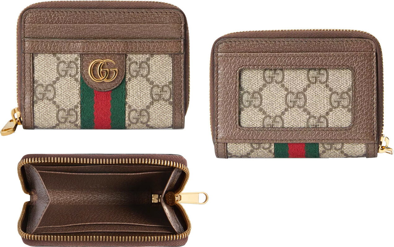 グッチ 定期入れ GUCCI グッチ ダブルGロゴラウンドファスナーカードケース小銭入れ コンパクトウォレットパスケース コインケースGGスプリームキャンバス GG柄グリーン×レッドウェブストライプブラウンレザー トリムミニウォレット 定期入れ財布 8745BEDBR