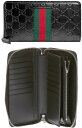 グッチ 長財布（メンズ） GUCCI グッチ 小銭入れ付きラウンドファスナー長財布グッチシマブラックレザー GGパターングリーン＆レッドウェビングラインロングジップウォレットオーガナイザー NEWWEBTES SUPREME1060BKREGNクレジットカードがたくさん収納