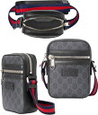 GUCCI グッチ エンボスロゴレザータグフロントジップポケット付きミニショルダーバッグブラック×ダークグレーGGスプリームキャンバスブルー×レッドウェブ ストライプショルダーストラップ縦型斜め掛けかばん 1095BKDGY 鞄 カバン かばん ポシェット(4)