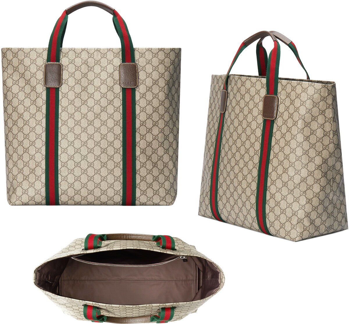 グッチ 帆布・キャンバス トートバッグ レディース GUCCI グッチ メンズ レディースWEBハンドルトートバッグGGスプリームテンダー キャンバスウェブストライプグログランベージュ×ダークブラウングリーン×レッドウェブライン 鞄 カバン ナイロンライニング GGTENDER8844BEDBR