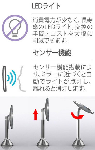 鏡の前に座ると鏡の縁に備えられたLEDライトで自動で照らしてくれる優れもの卓上拡大鏡 シルバー ラウンドデスクスタンドセンサーミラーアパレルショップに置いてそうなデザインをおうちにもSTAND MIRROR