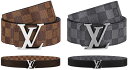 LOUIS VUITTON ルイヴィトンメンズリバーシブルレザーベルトLVロゴプレートバックルダミエキャンバスプレーンブラックカーフレザーサンチュールLVイニシ...