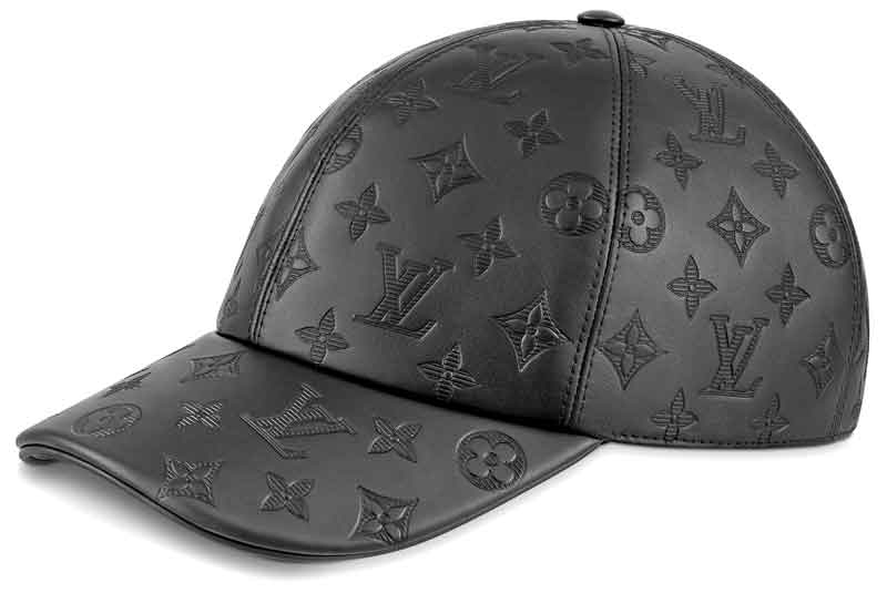 LOUIS VUITTON ルイヴィトンレザーキャップ つば付き帽子 エンボスモノグラムLVロゴブラック 牛革キャスケットモノグラム シャドウパターンベースボー...