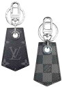 LOUIS VUITTON ルイヴィトンロゴ刻印シルバーキーリング＆カラビナフックLVロゴレザータグ アンシャッペキーホルダーサドルステッチダミエキャンバスモノグラムエクリプス キャンバス ダークグレー×ブラックカーフレザータブ ルイビトンアクセサリー