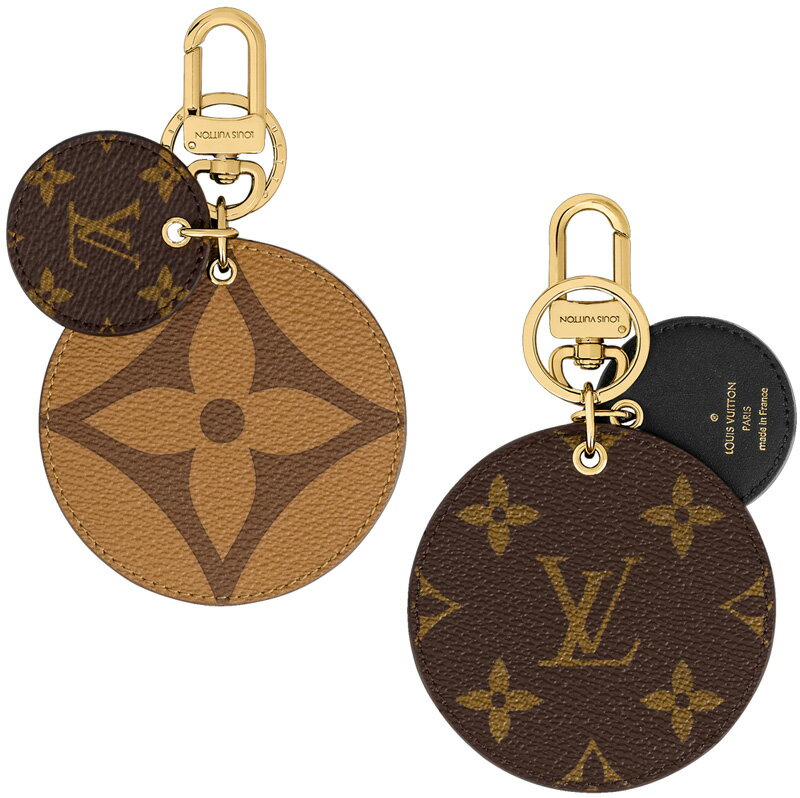 LOUIS VUITTON ルイヴィトンリバーシブルラウンドモノグラムキャンバスタグキーホルダーロゴ刻印ゴールドスナップフック＆キーリングキーリング ルイビトン バッグチャームモノグラムジャイアントリバースキャンバスブラウン ポルトクレイリュストレ