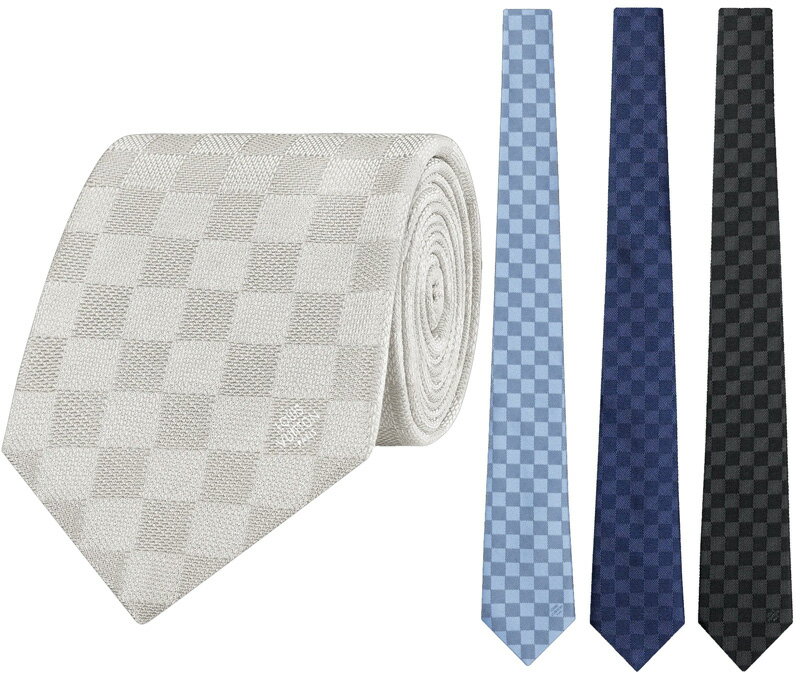 チェックネクタイ LOUIS VUITTON NECKTIEルイヴィトン ネクタイブラック×ダークグレーブロック ダミエ チェッククラヴァット ダミエ クラシックノワール ルイビトンネイビー ブルー ライトブルー ライトピンクメンズスーツに似合う スーツスタイル