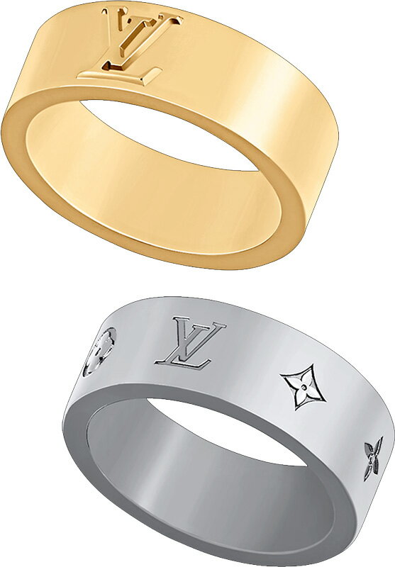 LOUIS VUITTON ルイヴィトン 指輪エンボスLVイニシャルロゴゴールド&シルバー セットリングバーグLVインスティンクトシルバー約22号&ゴールド約2...