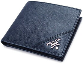 PRADA プラダメンズ 小銭入れ付き二つ折り財布SAFFIANO METALブラック NEROレッド RUBINOエッジキャラクターロゴプレート2つ折り財布 サフィアーノ メタルサイフ さいふ ウォレット パースダークブルー BALTICO 2