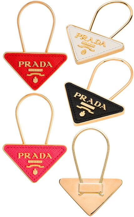 プラダ キーホルダー（レディース） PRADA プラダ 三角ロゴプレートキーリング型押しレザー×ミラノメタルロゴループーフック キーホルダーレッド ピンク オフホワイト ブラックレッド ライトブルー ゴールド リングホルダーSAFFIANOSMALTNEROF0002BKF0011REF0505PKF0K74OWH