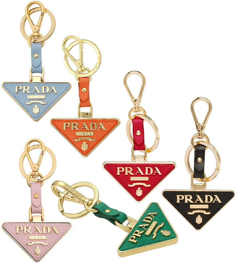 プラダ キーホルダー（レディース） PRADA プラダ キーリング三角ロゴプレートタグ キーホルダーレッド ブラック カラビナフックミラノメタルロゴプ ゴールドサフィアーノカーフレザーバッグチャームストラップ としてもライアングルロゴ スナップフックSAFFIANO F0002BKF068ZRE