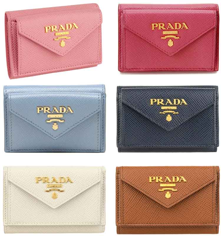 PRADA プラダ 小銭入れ付き3つ折り財布メタルロゴ 三つ折り財布ブルー ブラック レッド ベージュ ピンクブラウン ライトブルー ネイビー ライトピンクSAFFIANO OROサフィアーノNEROF0236PKBEF068ZREF0016BLF0002