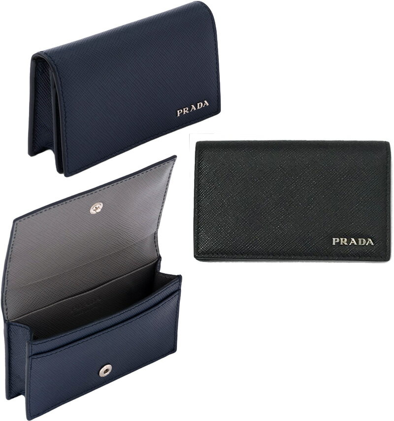 プラダ 名刺入れ PRADA プラダ メンズカードケースメタルロゴ 二つ折り名刺入れ サフィアノレザーブラック×ダークネイビー 2折りカードホルダー ダークネイビー×グレー スナップ式 名刺ケースバイカラーグレイン型押し牛革 ボタンホックF0KM3DNVLGYCARDHOULDERSAFFIANO