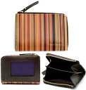 Paul Smith ポールスミスパスケース付きL字ファスナーコインケースヴィンテージマルチカラーストライプラウンドジップ定期入れ付き小銭入れメンズ レディース...