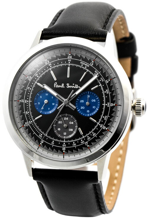 ポールスミス 腕時計 Paul Smith ポールスミス 腕時計メンズアナログウォッチブラック×シルバーブラック カーフレザーベルトChronograph watchラウンドファイスクロノグラフ バーインデックス