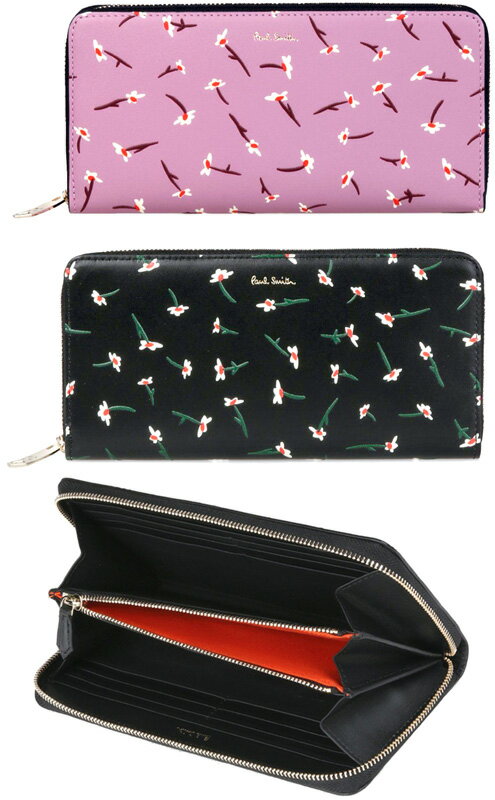 Paul Smith ポールスミス小銭入れ付きラウンドファスナー長財布ペインテッドデイジープリントジップロングウォレットサイフ さいふ 牛革 カーフレザーイギリスの伝統的な花ZIP LONG WALLET羊革 ハンドドローイング