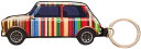 Paul Smith ポールスミスイタリア製レザータグキーホルダーマルチカラーミニクーパーロゴ刻印キーリングマルチカラーストライプジオメトリックミニシルバー レ...