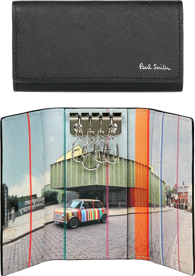 ポールスミス キーケース（メンズ） Paul Smith ポールスミス メンズ4連キーケース キーホルダーサフィアーノレザーシグネチャーストライプミニカーフスキンレザー ノッティンガムコンテンポラリー牛革 マルチカラーストライプミニ イギリス アートセンター