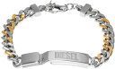 DIESEL ディーゼル男女兼用 メンズ レディース ツートーンシルバーブレスレットIDプレートブレスレットグレイビングロゴ ゴールド×ステンレスシルバーアクセ...