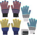 Paul Smith ポールスミス 手袋スコットランド製ラムウールニットグローブリストリブブラックタグロゴ ポップボーダー グローブ 防寒具 グローブグレー ブ...