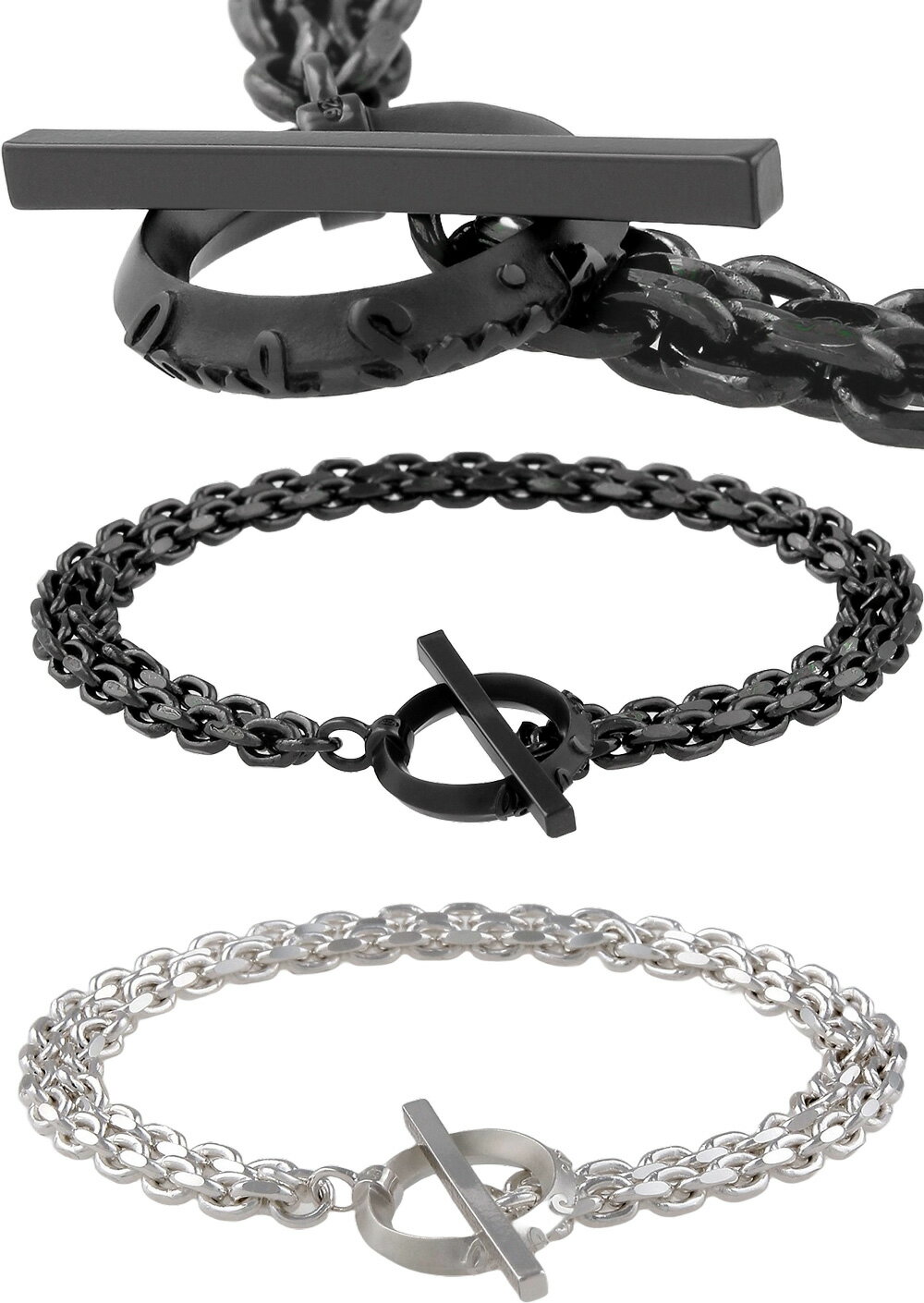 Paul Smith ポールスミス メンズ レディース2連チェーンブレスレット ブラック シルバートツロゴ トリミングロゴ マンテルバーフック留め具 Wチェーンコーディネイトのアクセントとして活躍する存在感のあるアイテム BARHOOK BRACELET