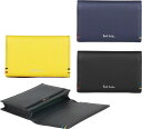 Paul Smith ポールスミスメンズ レディース フラップ付き名刺入れブライトストライプレザータブ 箔押しロゴブラック ネイビー イエロー カードケースコン...