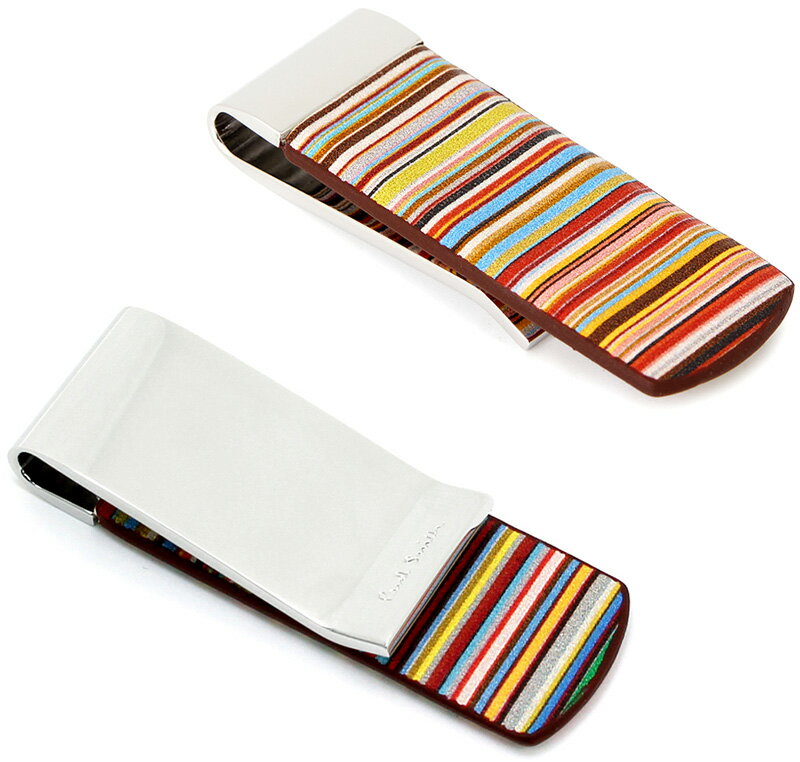 Paul Smith ポールスミスメンズ 財布 シルバー マネークリップマルチカラーストライプ裏面ロゴ刻印 見えない部分にもこだわりアクセサリー 札挟み レディース 男女兼用お札を簡単に挟めますお財布を持ち歩きたくない方にMULTI COLOR MONEY CLIP