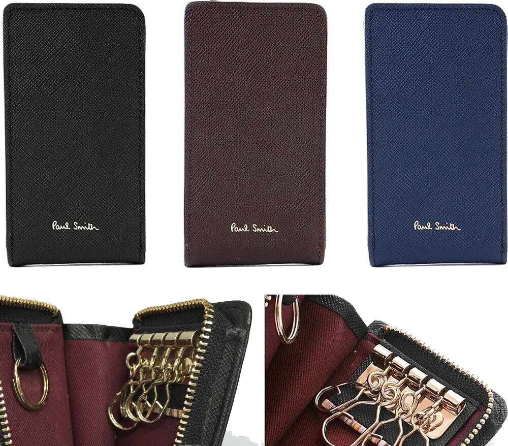 Paul Smith ポールスミスキーリング付きL字ファスナー 4連キーケースブラック ダー...