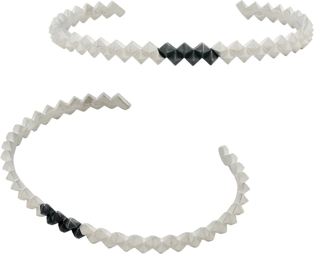 Paul Smith ポールスミス メンズ レディースバングルブレスレット アクセサリーホーニングシルバー×ガンメタブラックスパイクリング2列に組み合わせた2つのスクエアスタッズリングSQUARE SPIKE RING
