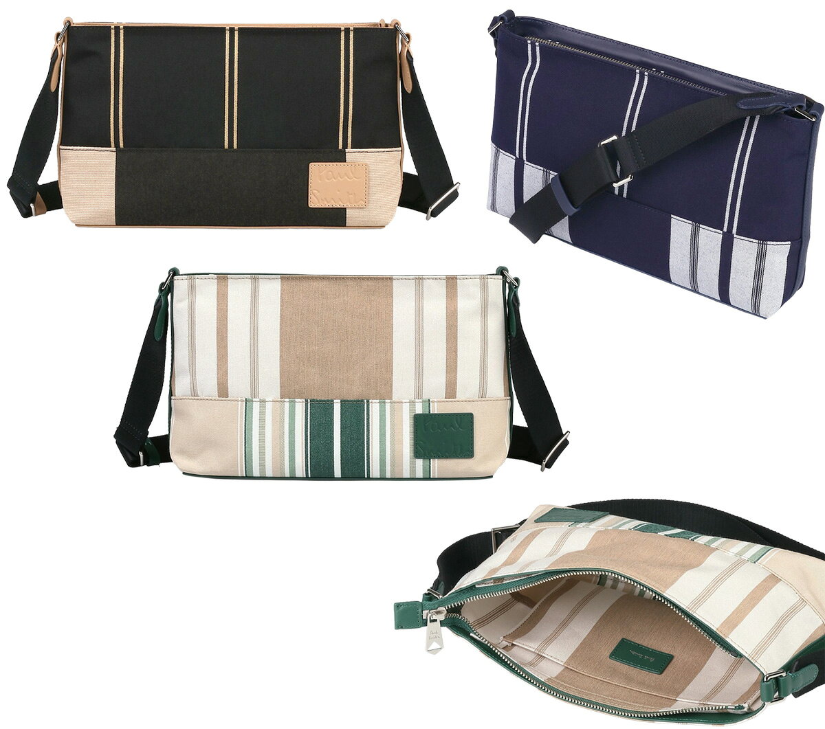 Paul Smith ポールスミス メンズ レディース斜めがけショルダーバッグエンボスクロップドロゴタグ ウーブンストライプカーキアイボリー ネイビー ブラックミニメッセンジャーバッグマルチカラーストライプ かばん カバン 鞄 BAG