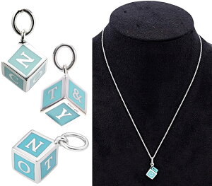 Tiffany&Co. ティファニーサイコロ型トップチャームネックレスキューブトップペンダントT&CO.ビックブロックチャームチェーンペンダントネックレスエナメルティファニーブルー スターリング シルバーアクセサリーNEWYORK PENDANT NECKLACE