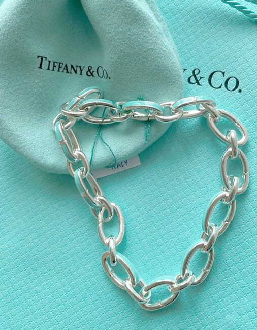 ティファニー Tiffany&Co. ティファニー ティファニーブルーエナメルフィニッシュクラスピングリンク ブレスレットオーバルターコイズリンクチェーンブレスレット ミディアムスターリングシルバーアクセサリー JEWELRY TIFFANYBLUECLASPING LINK CHAIN BRACELET M